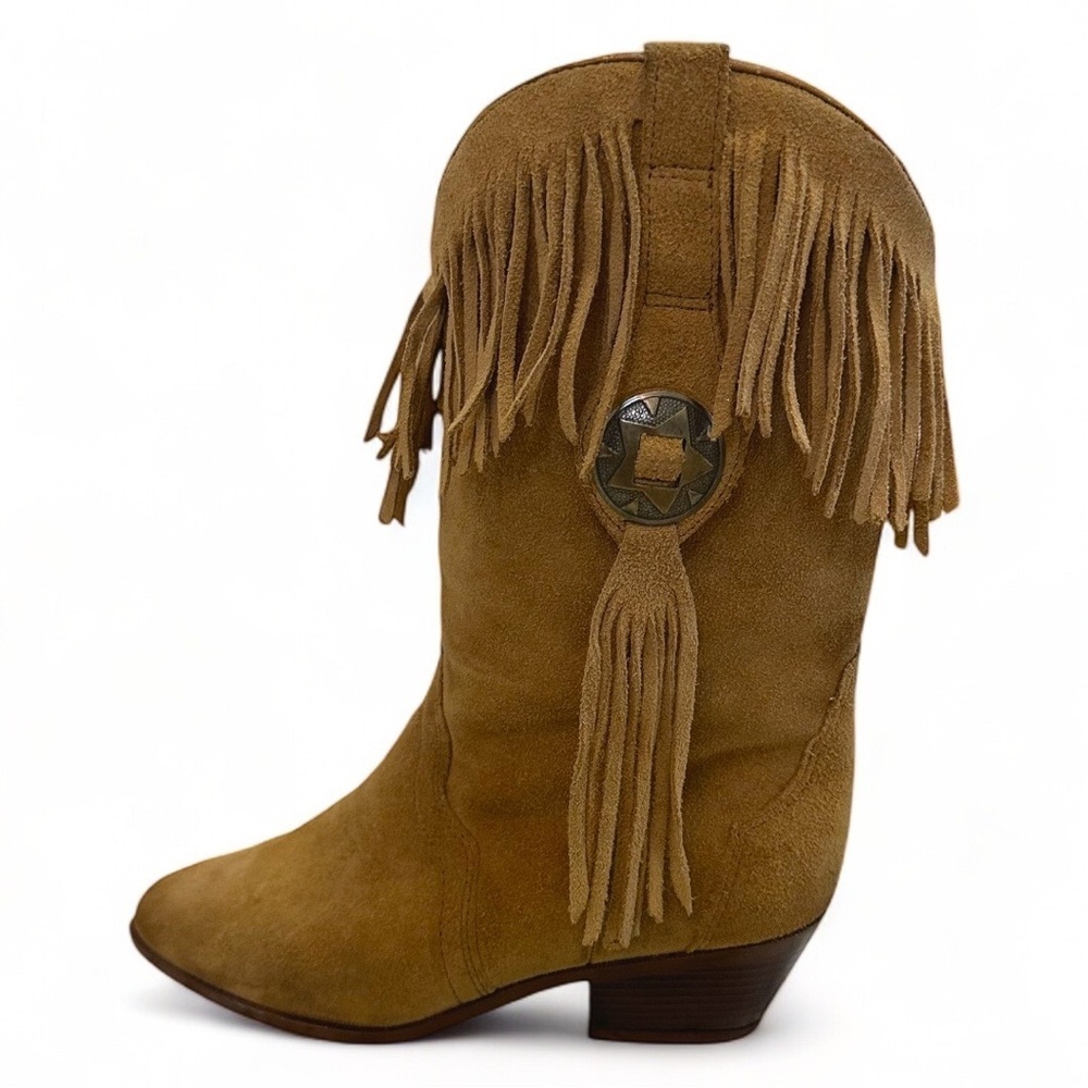 Vintage Silver Star Boots Western Cowgirl Fringed Houston Suede Tan Boots Women